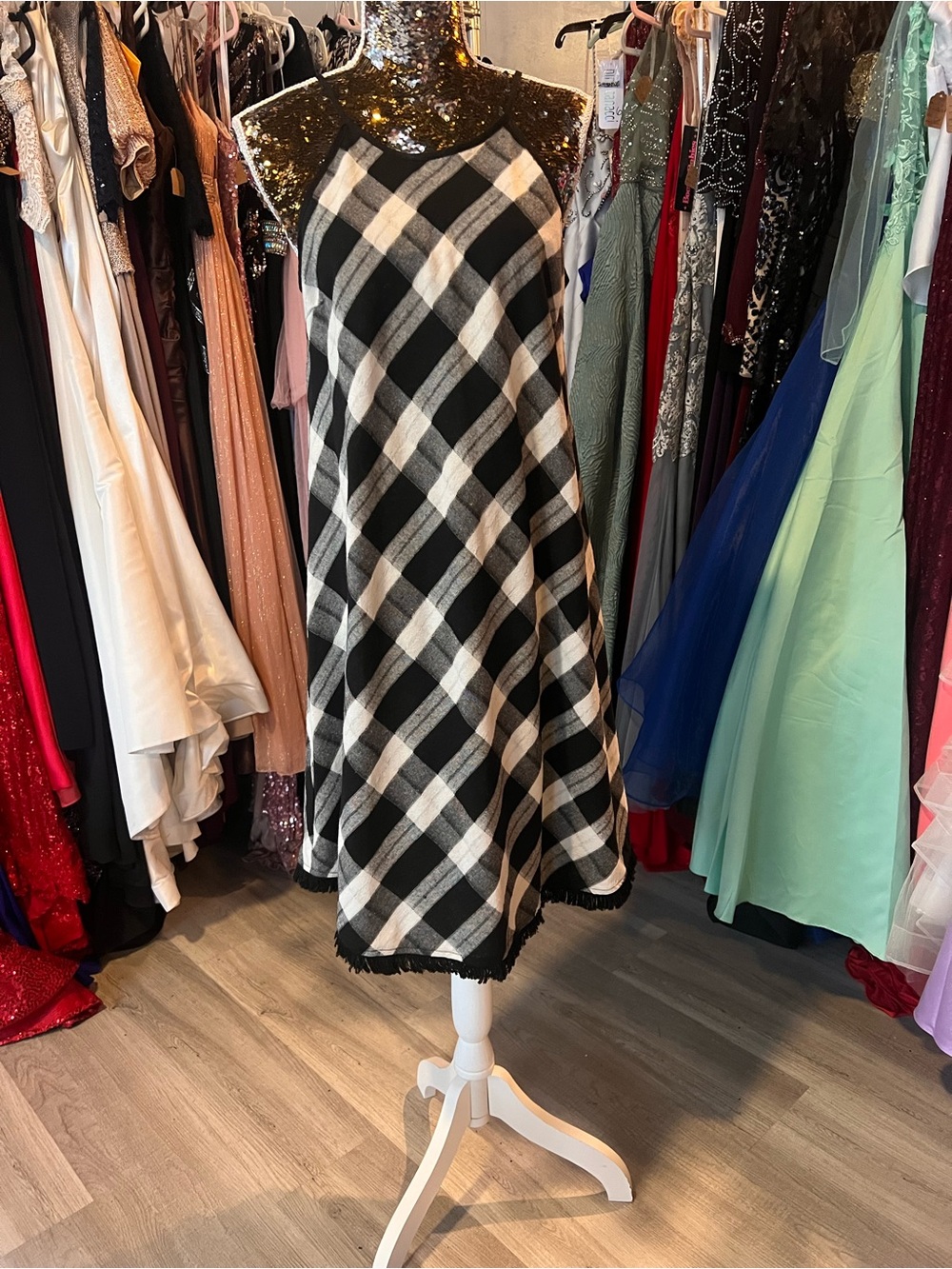 My Michelle Black and White Plaid Midi Dress